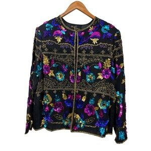 VTG 100%Silk Elegant Black Women's blazer size L